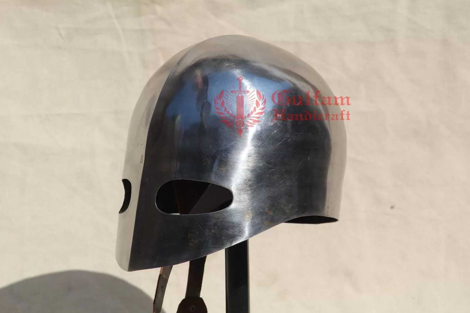 13th Century Medieval Helmet: Silver Chrome Finish, Adjustable Liner