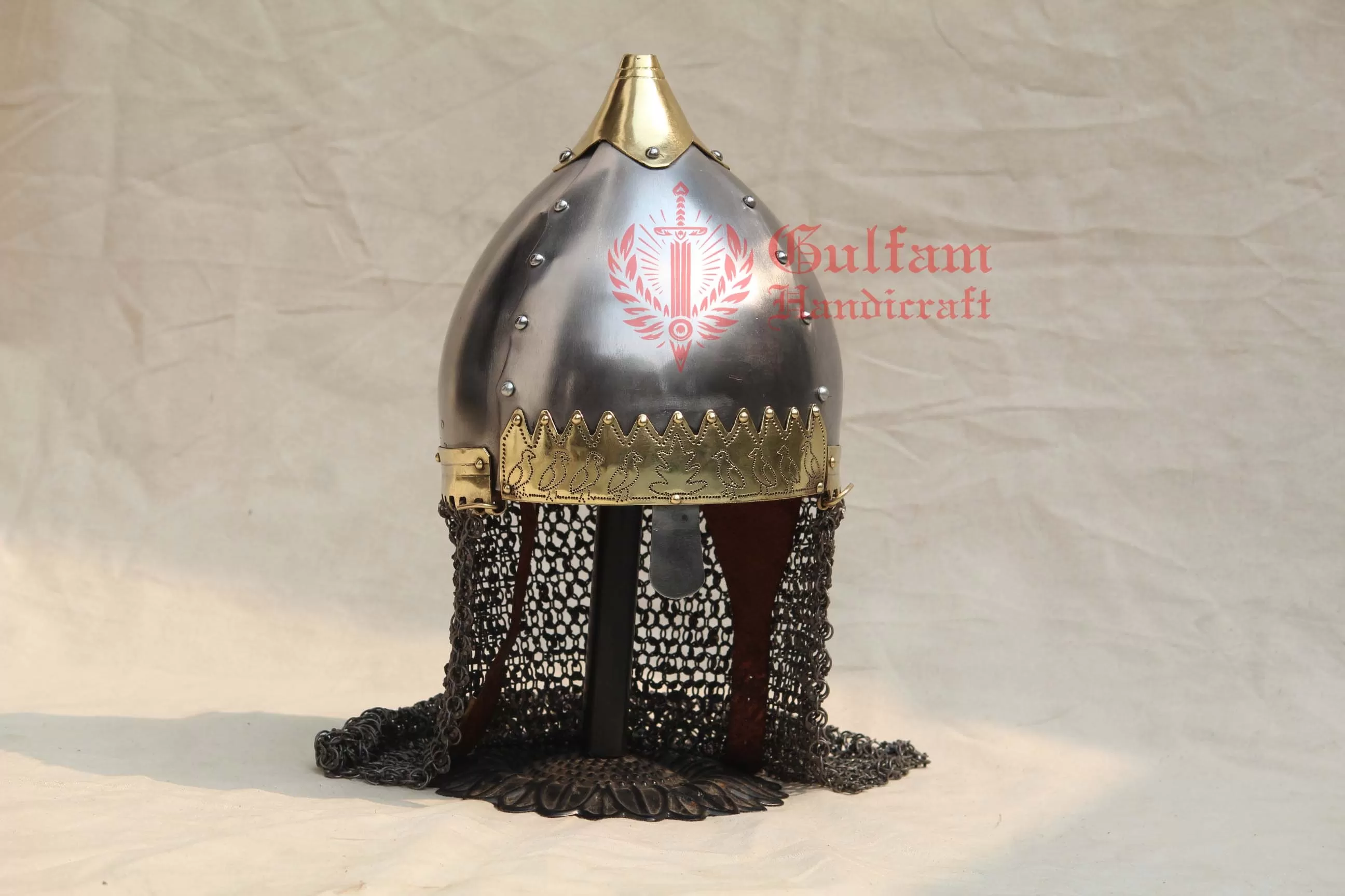 Viking Birka Helmet: Mild Steel Chainmail, Battle Ready