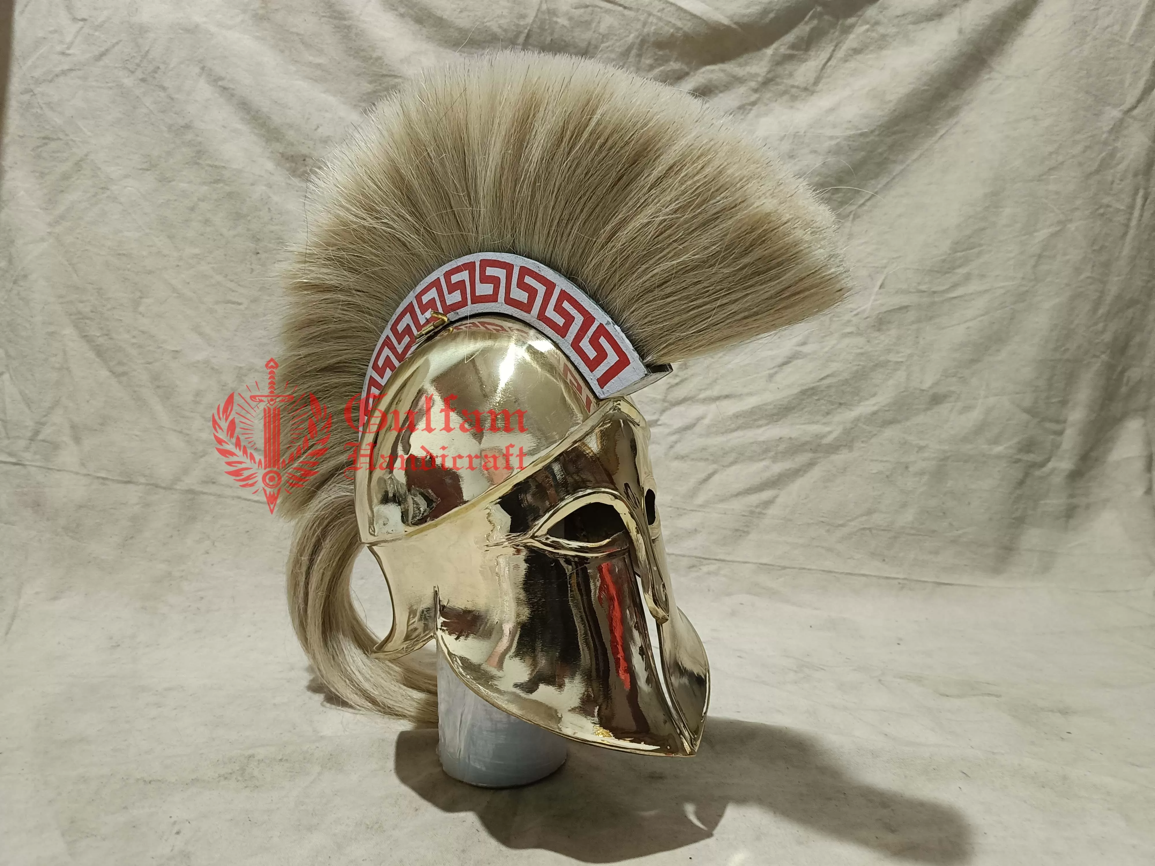 Handmade Brass Corinthian Helmet with Wood Crest: Re-enactor