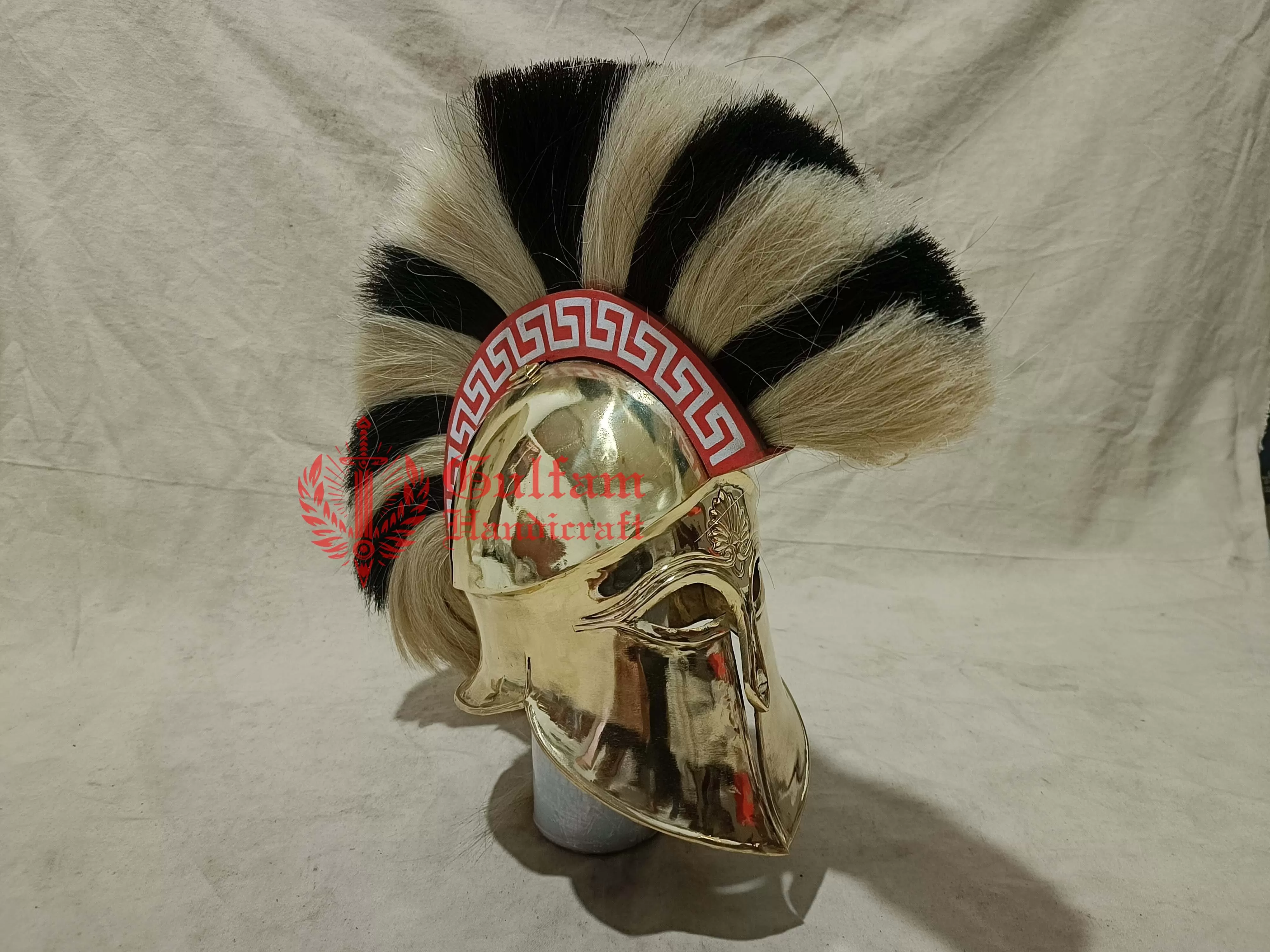 Handmade Brass Corinthian Helmet with Wood Crest: Greek Re-enactor Replica