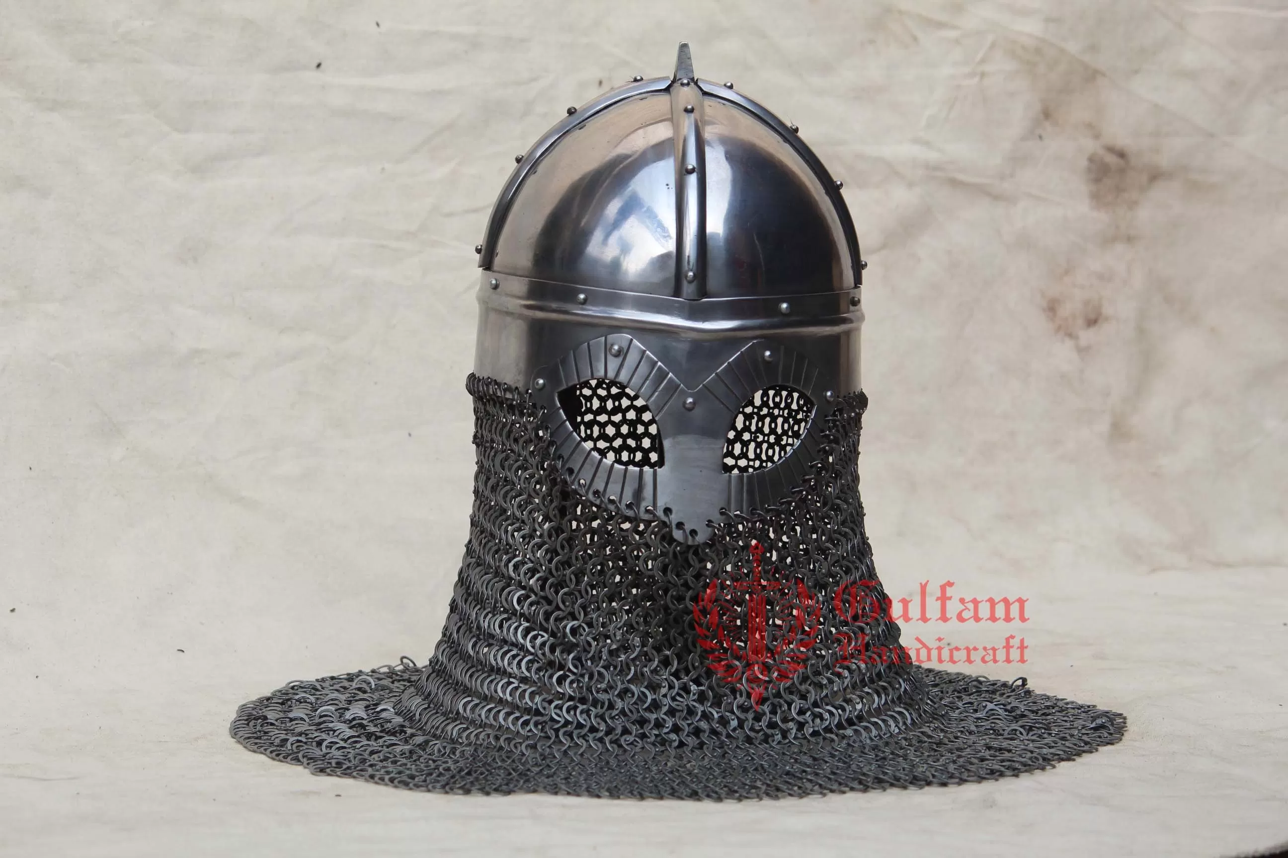 Gjermundbu Viking Helmet Replica: Mild Steel with Chainmail Aventail