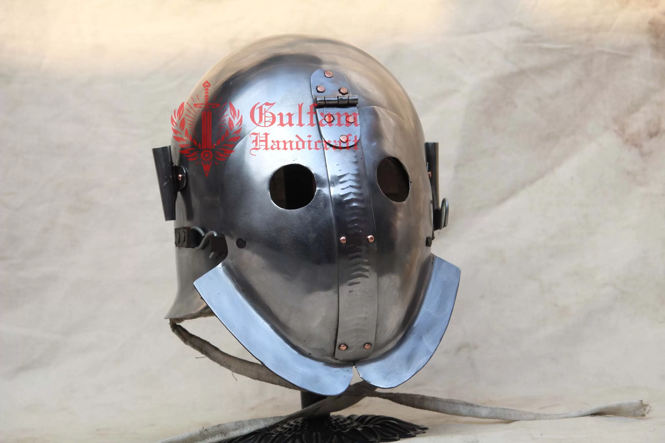 Secutor Gladiator Helmet: 2mm Mild Steel, Roman Battle Armor
