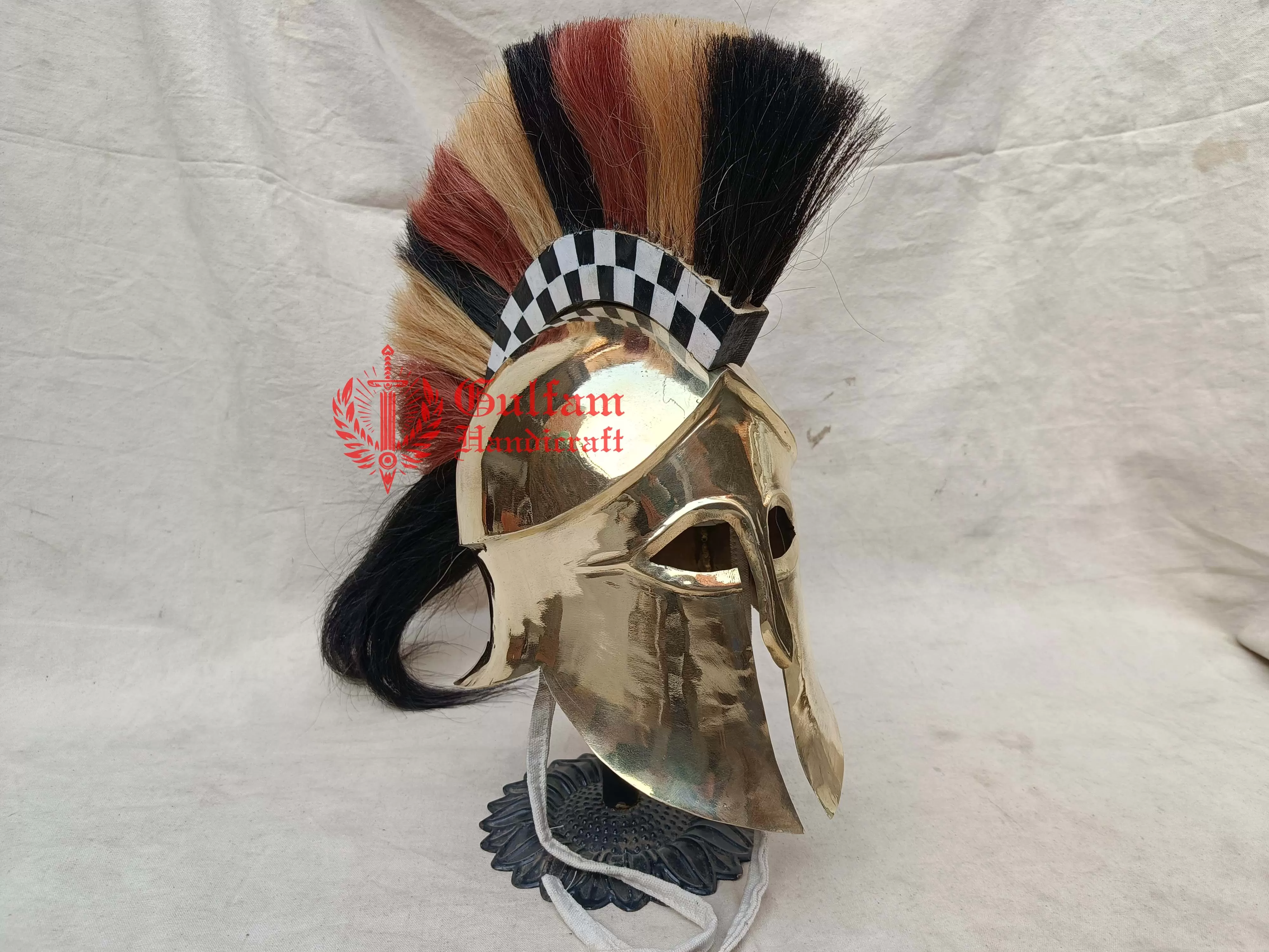 Handmade Bronze Corinthian Helmet: Wood Crest & Horse Hair