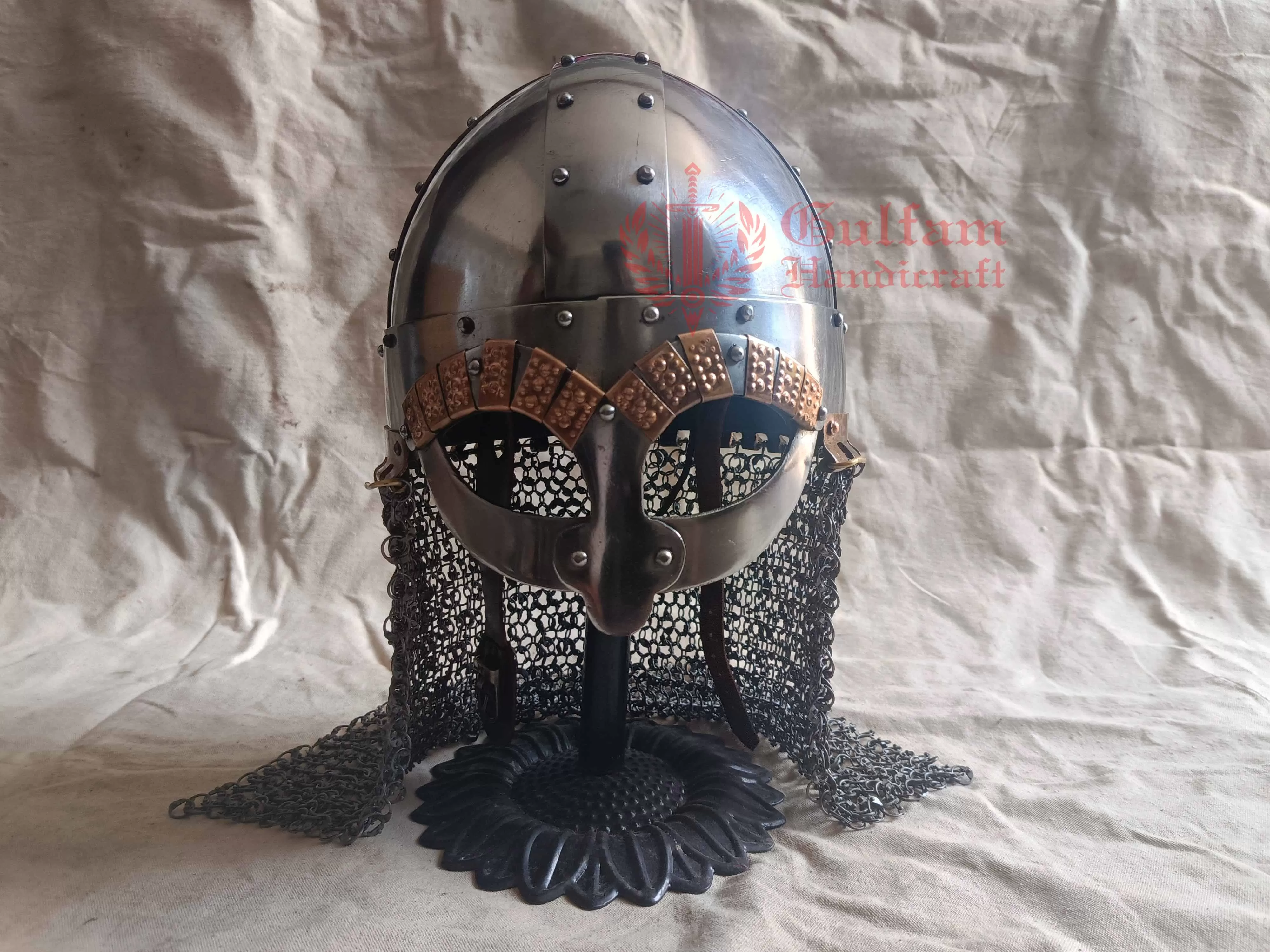 Handmade Battle Ready Viking Helmet: Tjele Replica with Chainmail