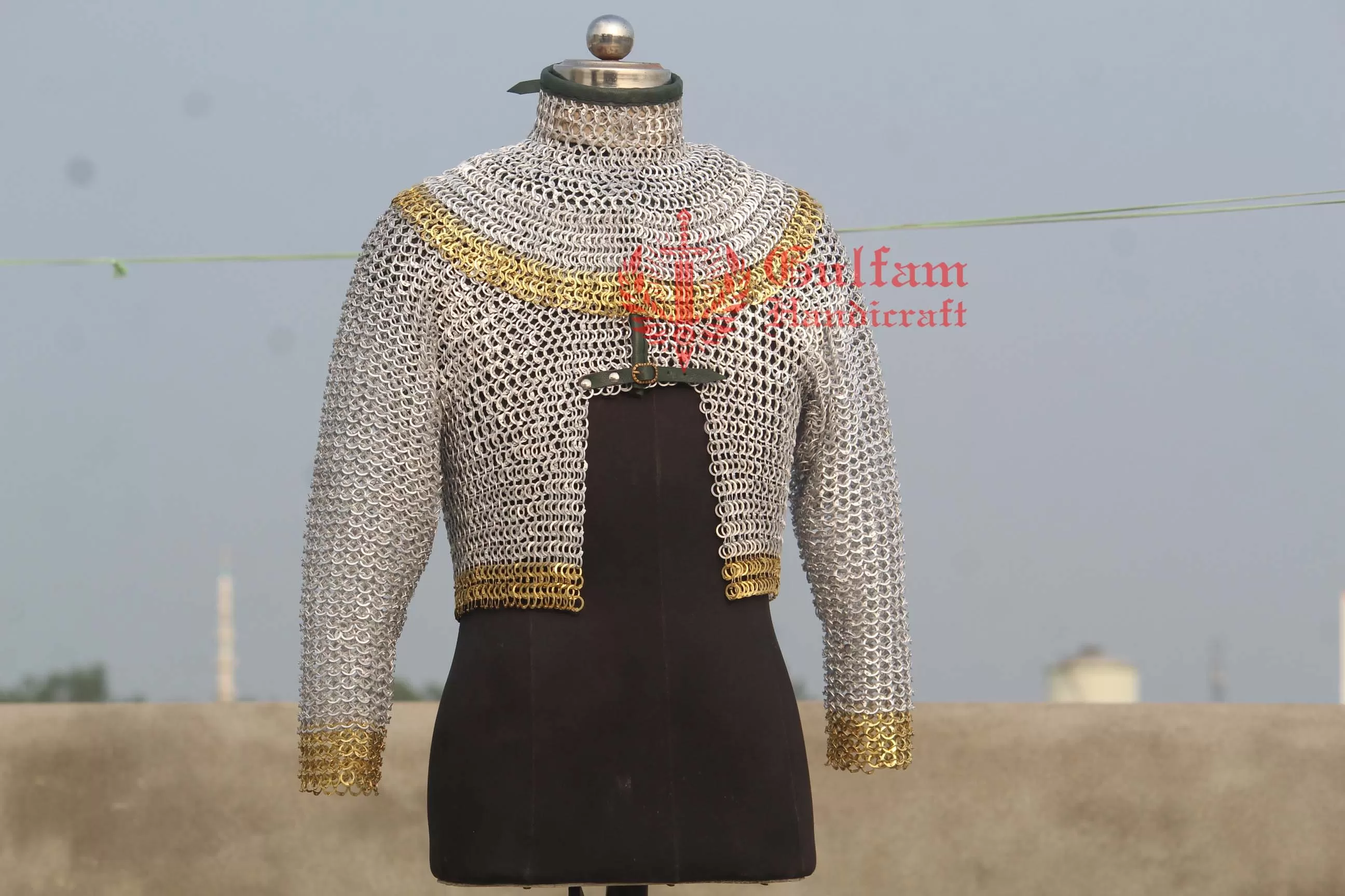 Aluminium Chainmail Set Half Body Haubergeon & collar Brass Edges.