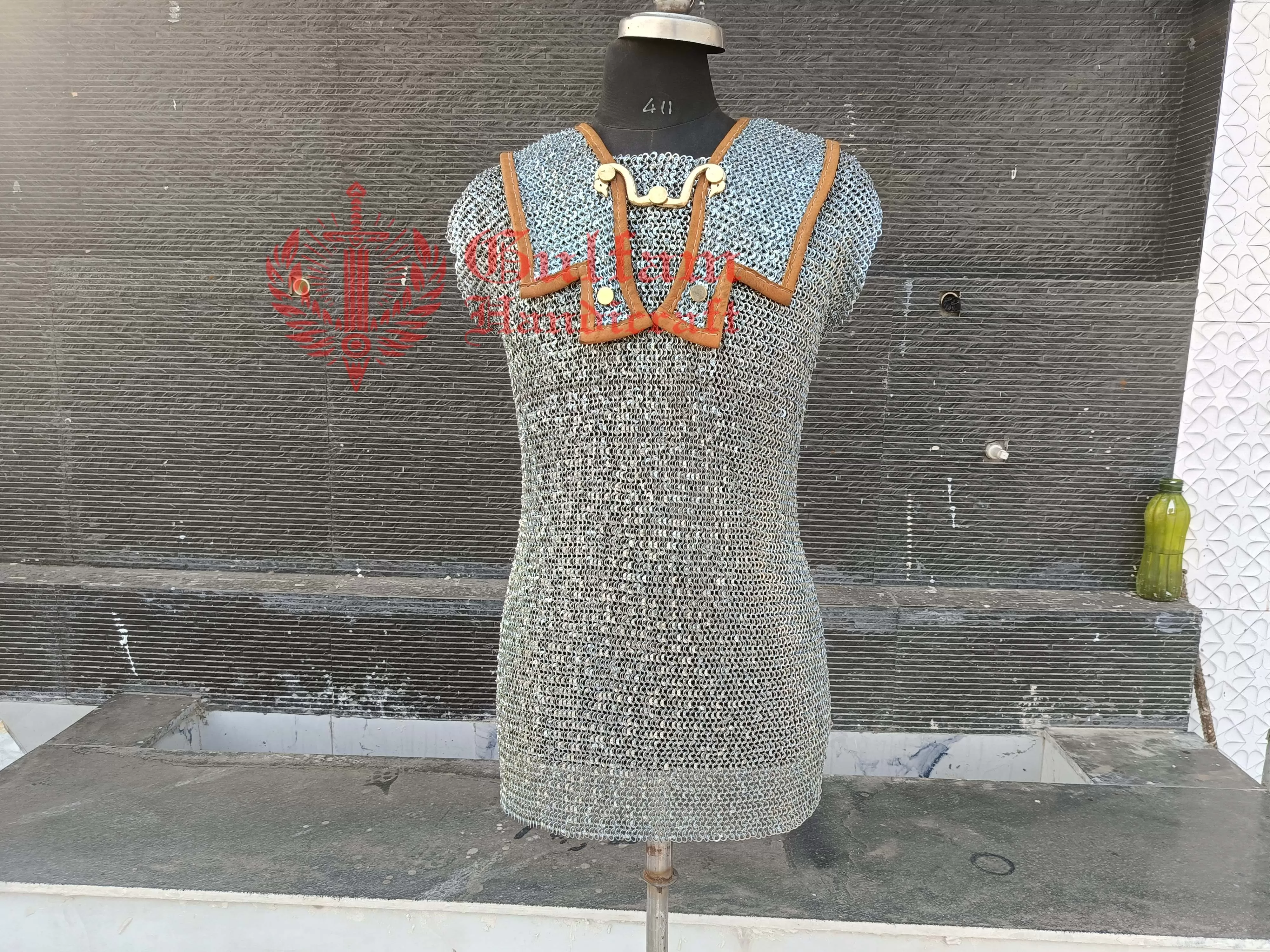Roman Lorica Hamata Chainmail 6mm Dome Riveted Rings, Mild Steel & Leather